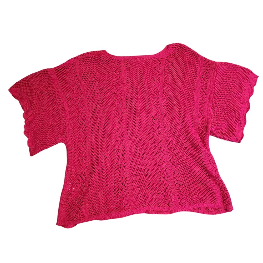 Crochet Knit Top Short Sleeve Hot Pink‎ Summer Pullover Sweater Medium